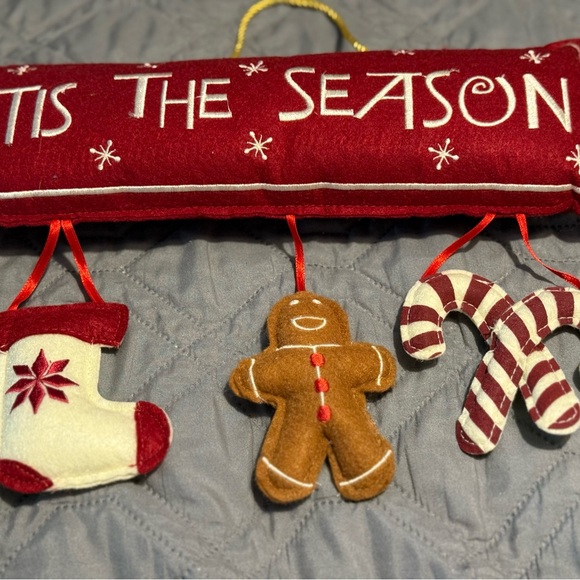 Felted Christmas Wall Hanging Gingerbread Man Candy Canes Stocking - Picture 3 of 5